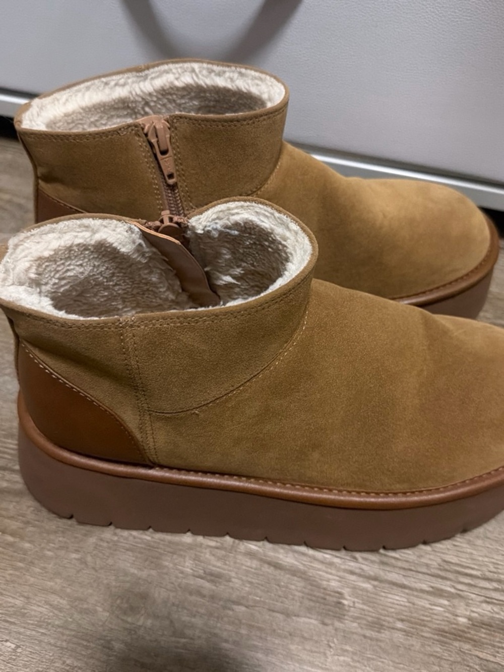 wild fable Suede Fleece-Lined Ankle Booties in Tan